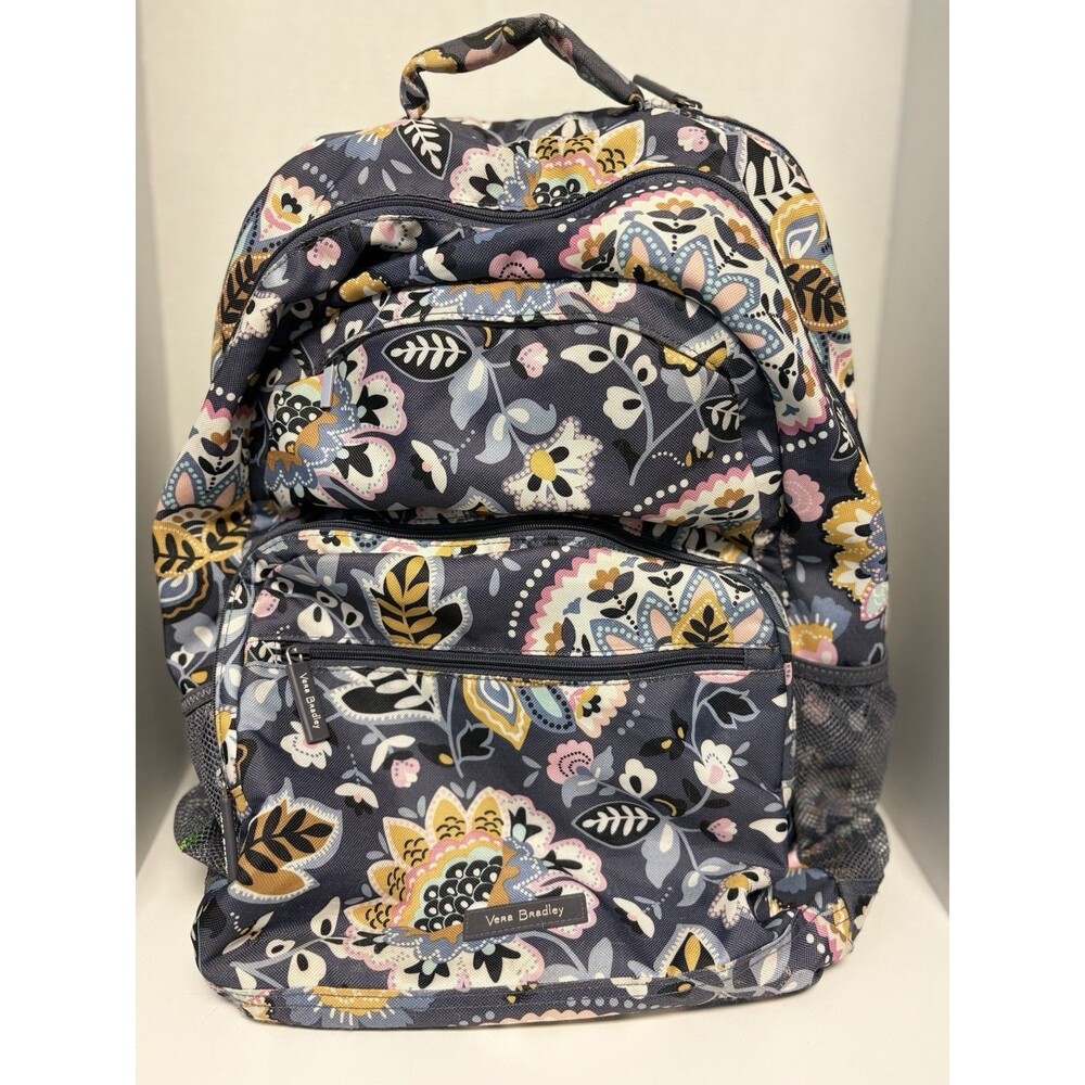 Vera Bradley Quilted Floral Backpack Blue Pink Yellow Cotton School Travel Bag
